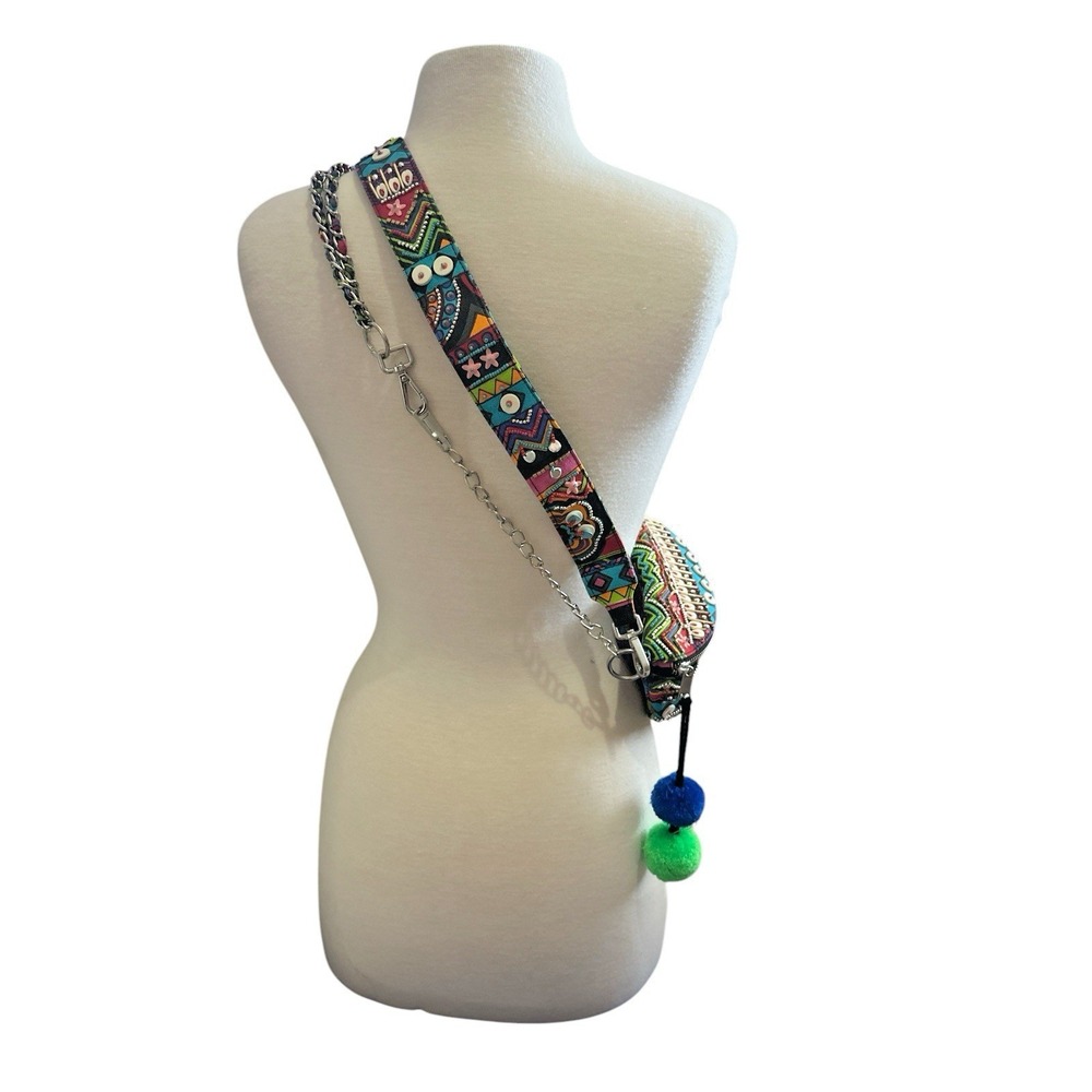 Steve Madden Cancun Belt Bag Colorful Beads Crossbody Fanny Pack Textile W/Puffs - Picture 2 of 16